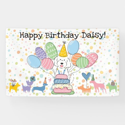 White Goldendoodle Dog Birthday Party Banner