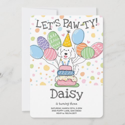 White Goldendoodle Dog Birthday Party Invitation