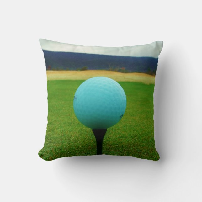 white Golf Ball on a mountain golf course Throw Pillow (Front)