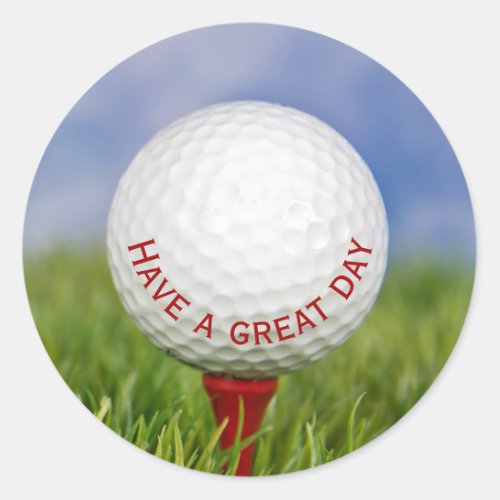 White Golf Ball on Red Tee  Classic Round Sticker