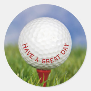 White Golf Ball on Red Tee Classic Round Sticker