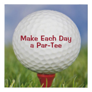 white golf ball on red tee with quote faux canvas print
