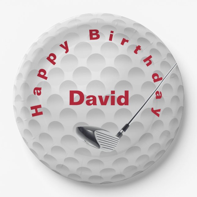 White Golf Ball Pattern and Club Paper Plates (Front)