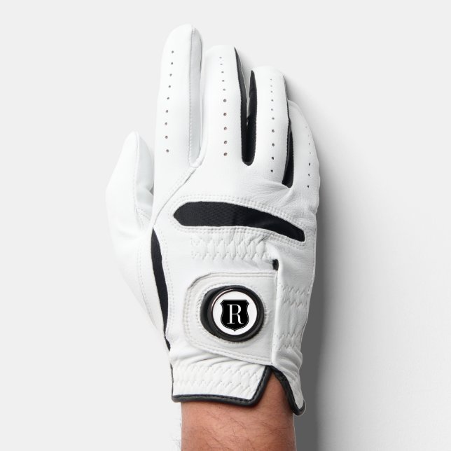 White golf gloves with custom monogram ball marker (Front)