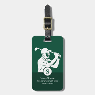 White Golfer with Golf Club Elegant Green Luggage Tag