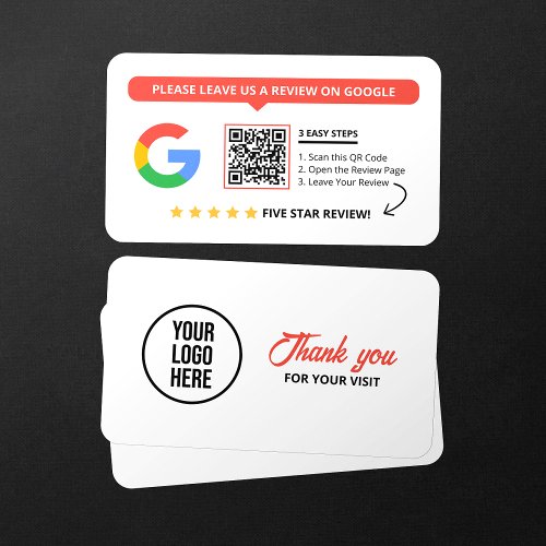 White Google Reviews QR Code Business Review Link  Business Card