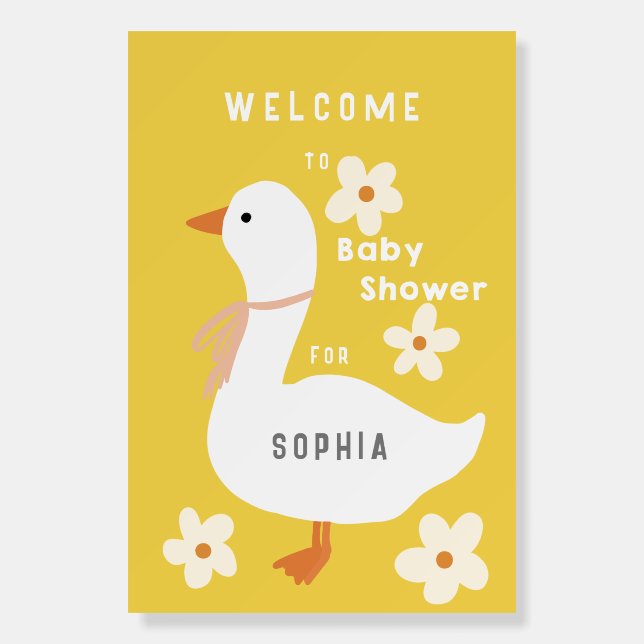 White Goose and Daisies Baby Shower Foam Board (Front)