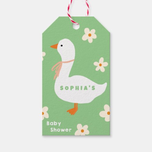 White Goose and Daisies Baby Shower Gift Tags