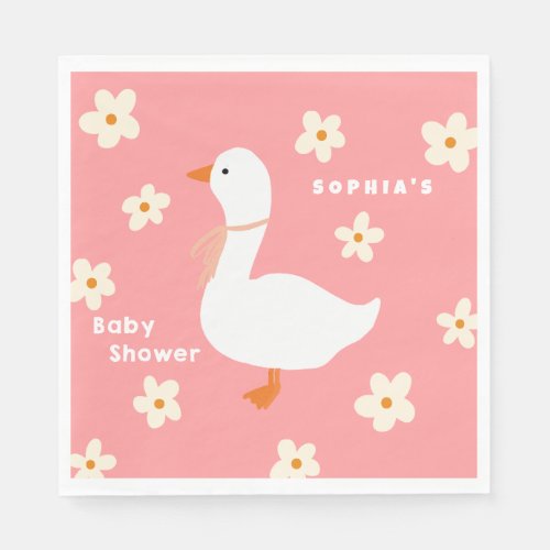 White Goose and Daisies Baby Shower Napkins