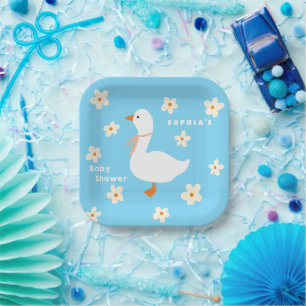White Goose and Daisies Baby Shower Paper Plates