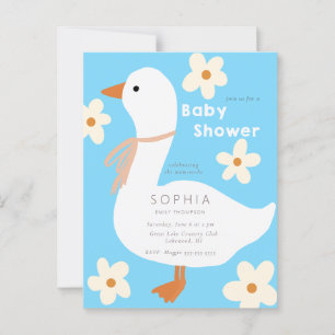 White Goose and Daisies Baby Shower Postcard