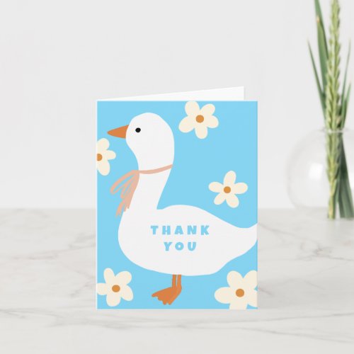 White Goose and Daisies Thank You Blue Invitation