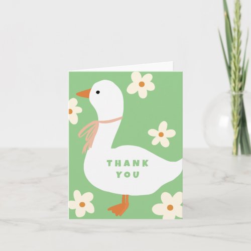 White Goose and Daisies Thank You Green Invitation