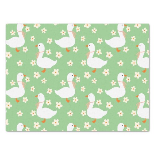 White Goose and Daisies Thank You Green Tissue Paper
