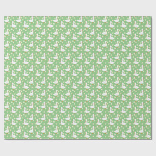 White Goose and Daisies Thank You Green Wrapping Paper