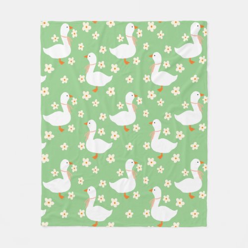 White Goose and Daisies Thank You Pink Fleece Blanket