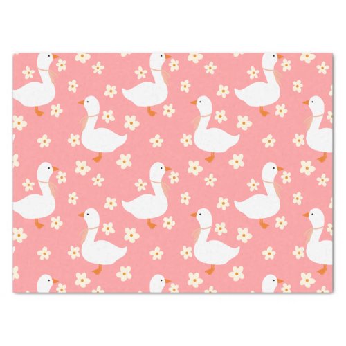 White Goose and Daisies Thank You Pink Tissue Paper