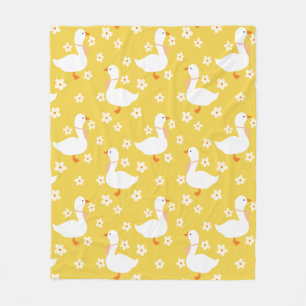 White Goose and Daisies Thank You Yellow Fleece Blanket