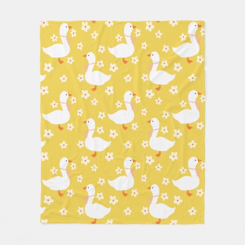 White Goose and Daisies Thank You Yellow Fleece Blanket