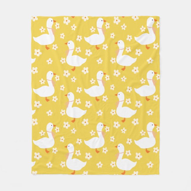 White Goose and Daisies Thank You Yellow Fleece Blanket (Front)