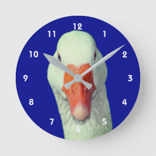 White Goose Face Cute Animal Round Clock