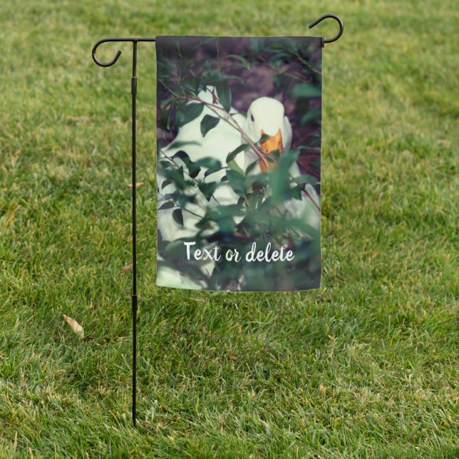 White Goose Hiding In Bushes Personalized Garden Flag (In SItu)