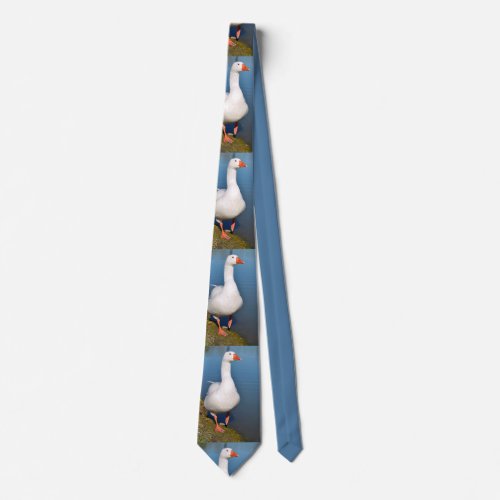 White goose on grass neck tie