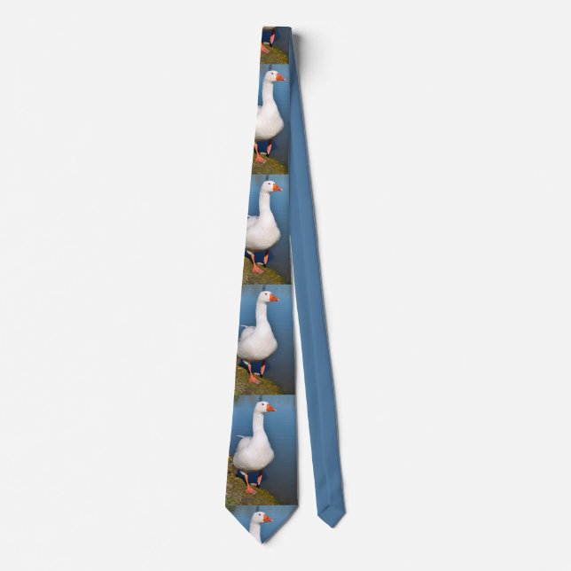 White goose on grass neck tie (Front)