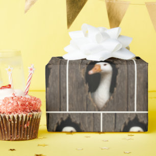White Goose Peeking From Jagged Wood Hole Wrapping Paper