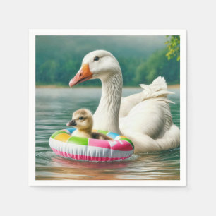 White Goose With Gosling In an Inflatable Ring Napkins