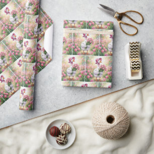 White Goose With Pink Tulips Wrapping Paper