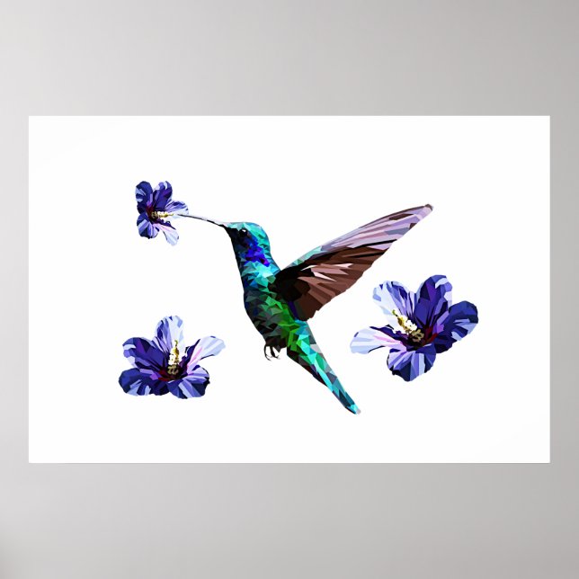 White Gorgeous Hummingbird/Hibiscus Poster (Front)