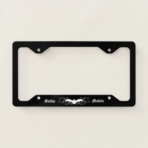 White Goth bat on black License Plate Frame