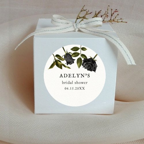 White Gothic Bridal Shower Black Roses Classic Round Sticker