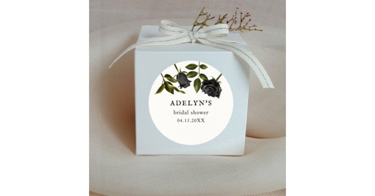 White Gothic Bridal Shower Black Roses Classic Round Sticker | Zazzle