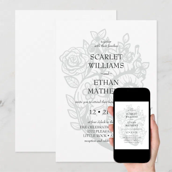 White Gothic Floral Heart Bloom Handfasting Invitation | Zazzle
