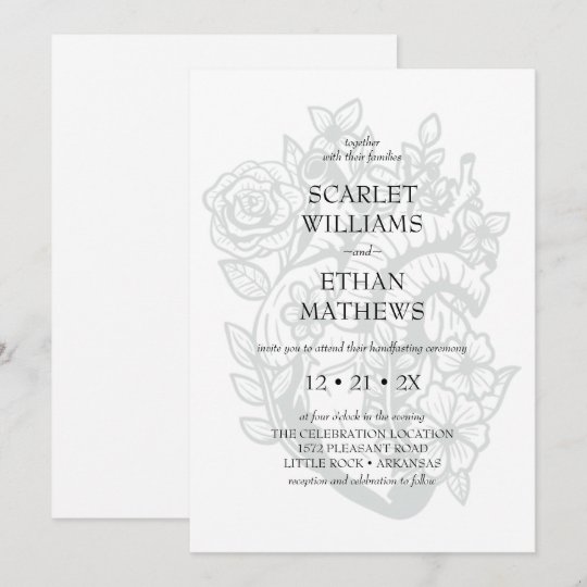 White Gothic Floral Heart Bloom Handfasting Invitation | Zazzle.com