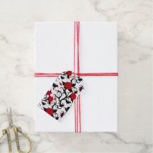 White Gothic Gift Tags with Red Roses & Bats