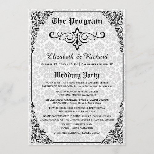 White Gothic Victorian Damask Wedding Programs