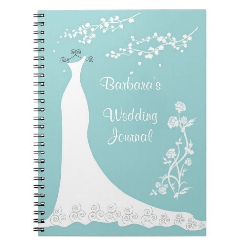 White gown on aqua Wedding Planner Notebook