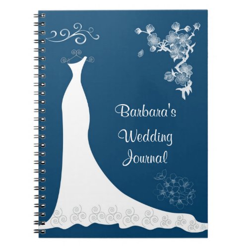White gown on blue Wedding Planner Notebook