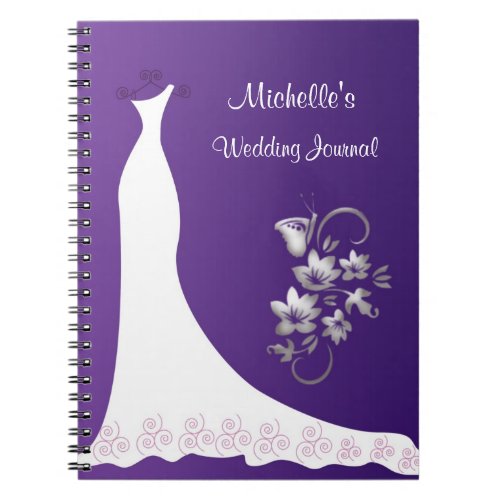 White gown on purple Wedding Planner Notebook