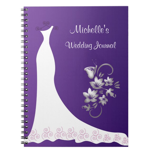 White gown on purple Wedding Planner Notebook (Front)
