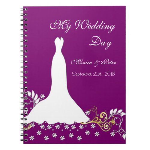 White gown swirls on purple Wedding Notebook