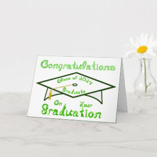 White Grad Cap Graduate Green Class 2024 Hat Card