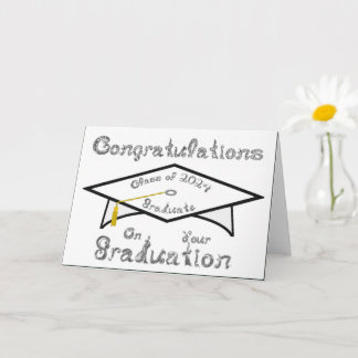 White Grad Cap Graduate Silver Class of 2024 Hat Card