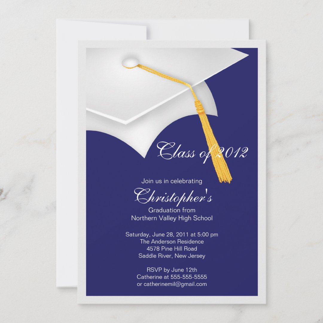 White Grad Cap Graduation Party Invitation | Zazzle