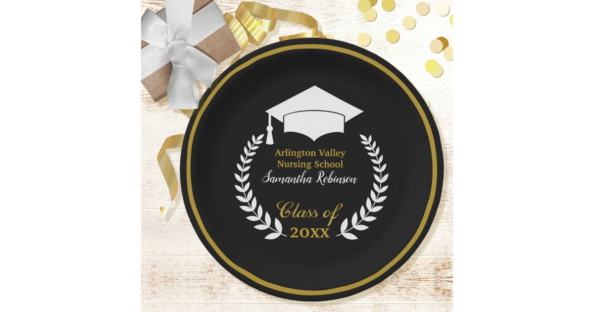 White Grad Cap Graduation Party Paper Plate | Zazzle