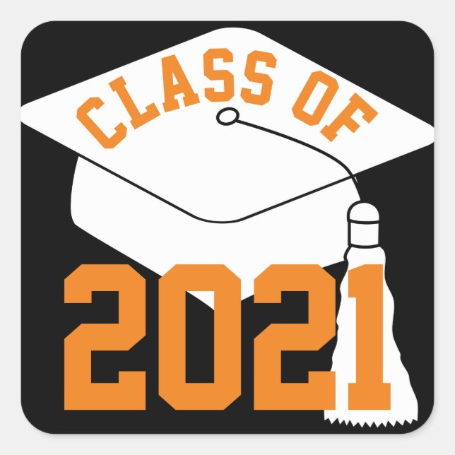 White Grad Cap Orange Class of 2024 Square Sticker (Front)