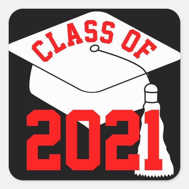 White Grad Cap Red Class of 2024 Square Sticker (Front)